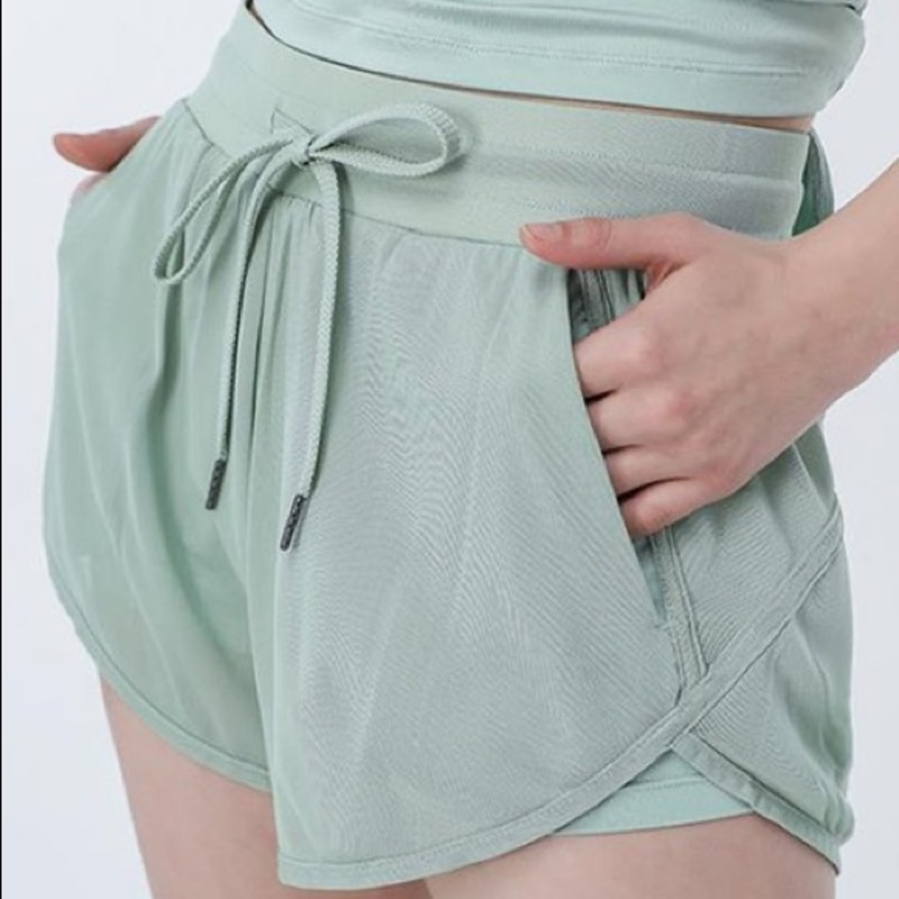 Brand New Green Side-Pocket Layered Shorts - Women